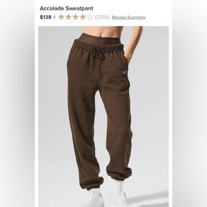 BRAND NEW ALO Sweatpants - Medium in Espresso